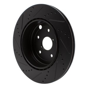 Subaru WRX Brake Rotor (1) - Rear Right - R1 Concepts - Drilled & Slotted - Black - `18-`25